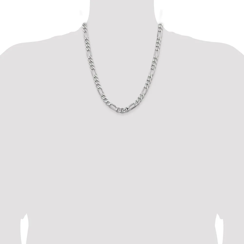 Sterling Silver Rhodium-plated 7.75mm Figaro Chain
