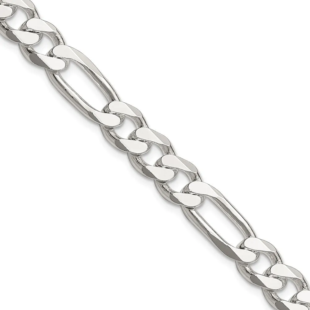 Sterling Silver Rhodium-plated 7.75mm Figaro Chain