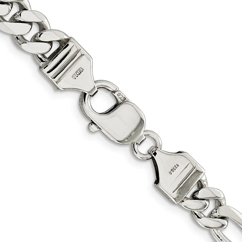 Sterling Silver Rhodium-plated 7.75mm Figaro Chain