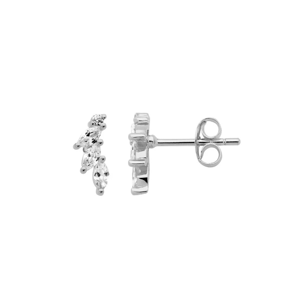 Sterling Silver Stud Earrings with Cluster Marquise Cubic Zirconias E555S
