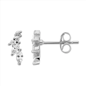 Sterling Silver Stud Earrings with Cluster Marquise Cubic Zirconias E555S