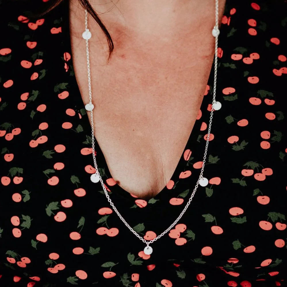 Sterling Silver Textured Circle Long Necklace