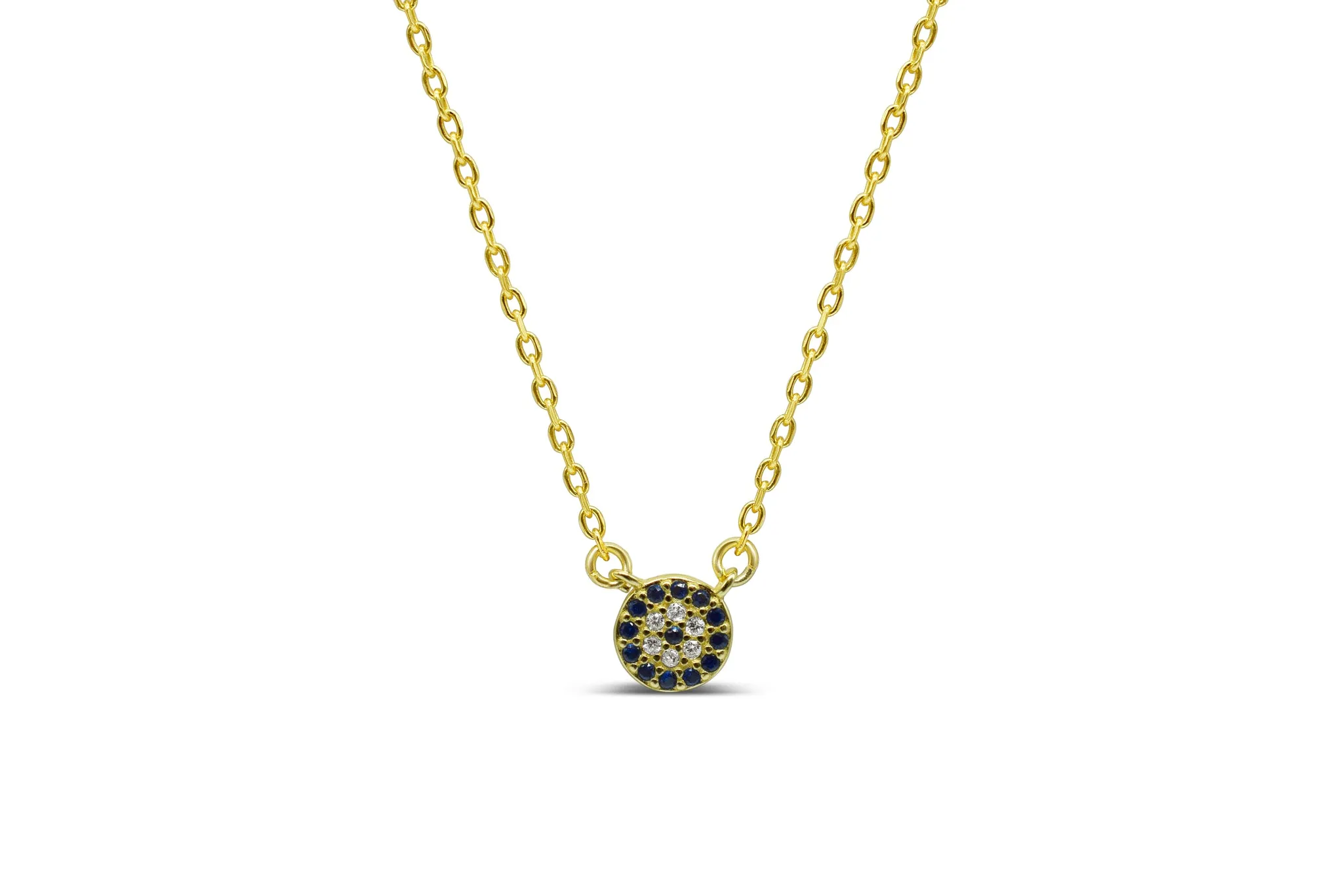 Stia - Sterling Silver - 14K Gold Plated Cubic Zirconia Evil Eye 15-17" Disc Necklace