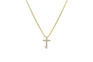 Stia - Sterling Silver - 14K Gold Plated Pave, Mini Cubic Zirconia Cross 15-17" Necklace