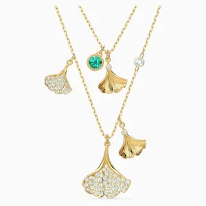 Swarovski,Stunning Ginko Layered Necklace, Green, Gold-Tone,One Size