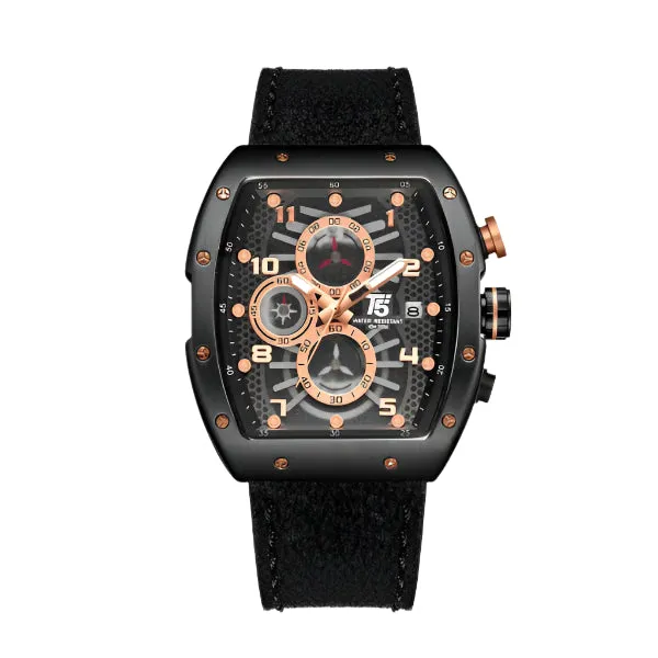 T5 Black Leather Strap Grey Dial Chronograph Quartz Watch for Gents - H3720G-E