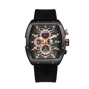 T5 Black Leather Strap Grey Dial Chronograph Quartz Watch for Gents - H3720G-E