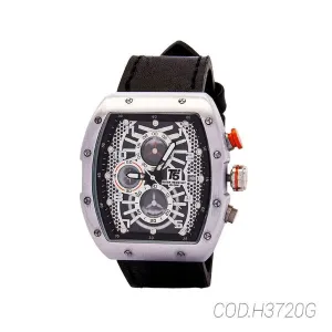 T5 Black Leather Strap Silver Dial Chronograph Quartz Watch for Gents - H3720G-A