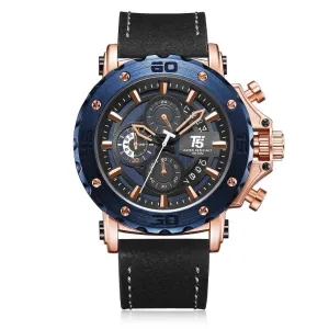T5 Grey Leather Strap Blue Dial Chronograph Quartz Watch for Gents - H3641G-E