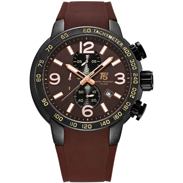 T5 Maroon Silicone Strap Maroon Dial Chronograph Quartz Watch for Gents - H3450G-I