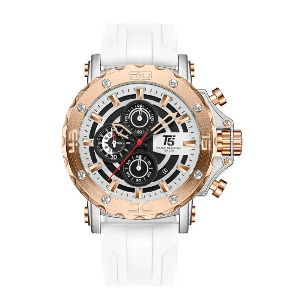 T5 White Silicone Strap White Dial Chronograph Quartz Watch for Gents - H3865G-I