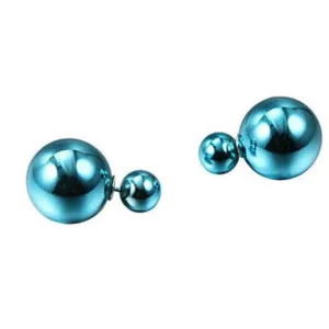Teal Blue Big 16mm & Small 8mm Front & Back Earrings