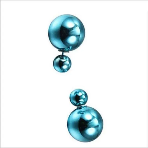 Teal Blue Big 16mm & Small 8mm Front & Back Earrings