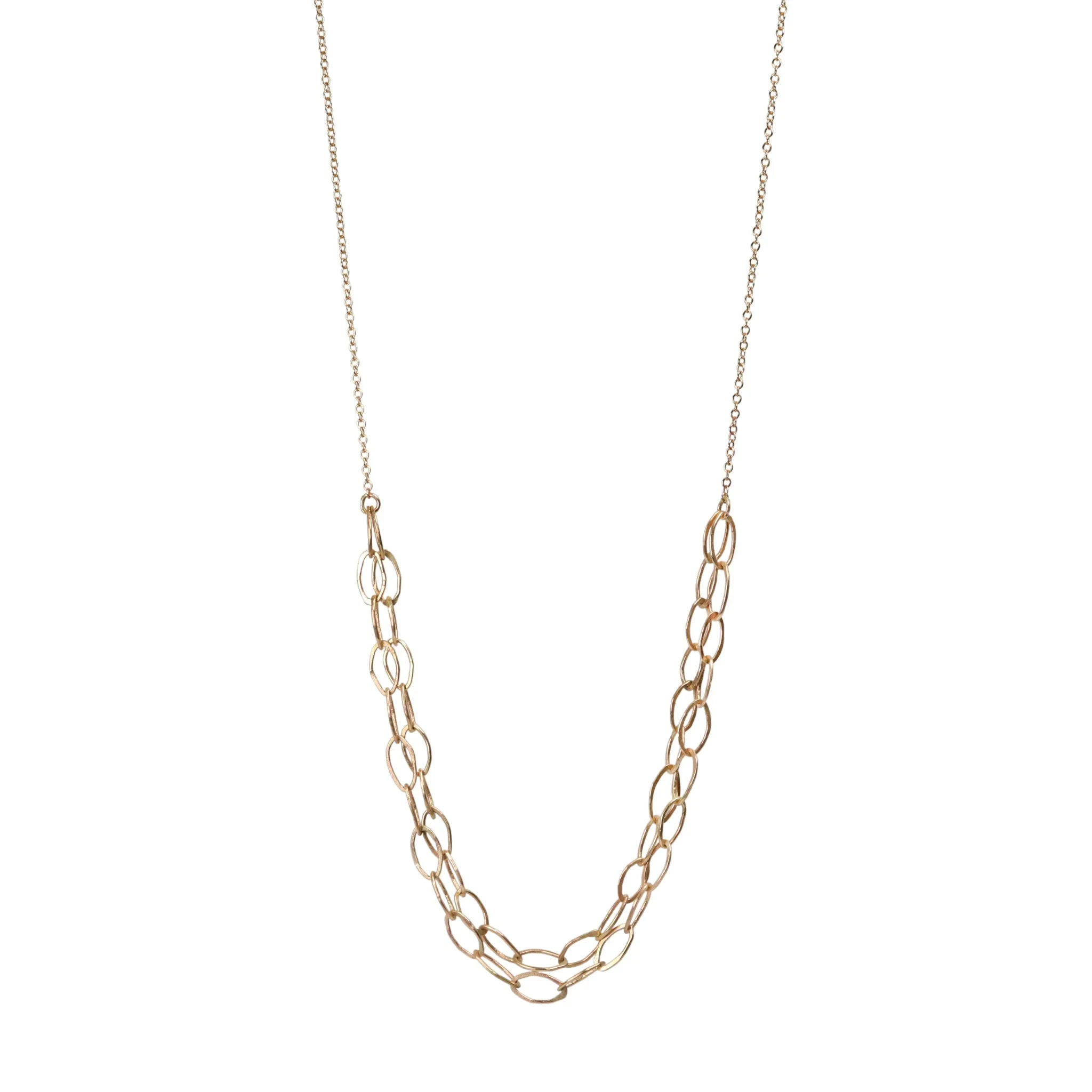 The "Fran" 14 Karat Gold Necklace with a Double Layer of Handmade Oval Chain