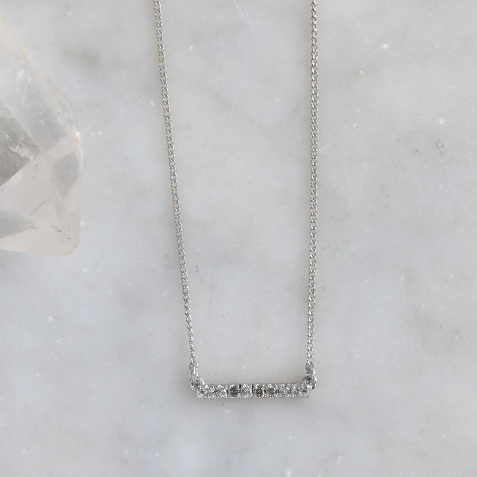 The Salt and Pepper Diamond Bar Necklace | 14K White Gold