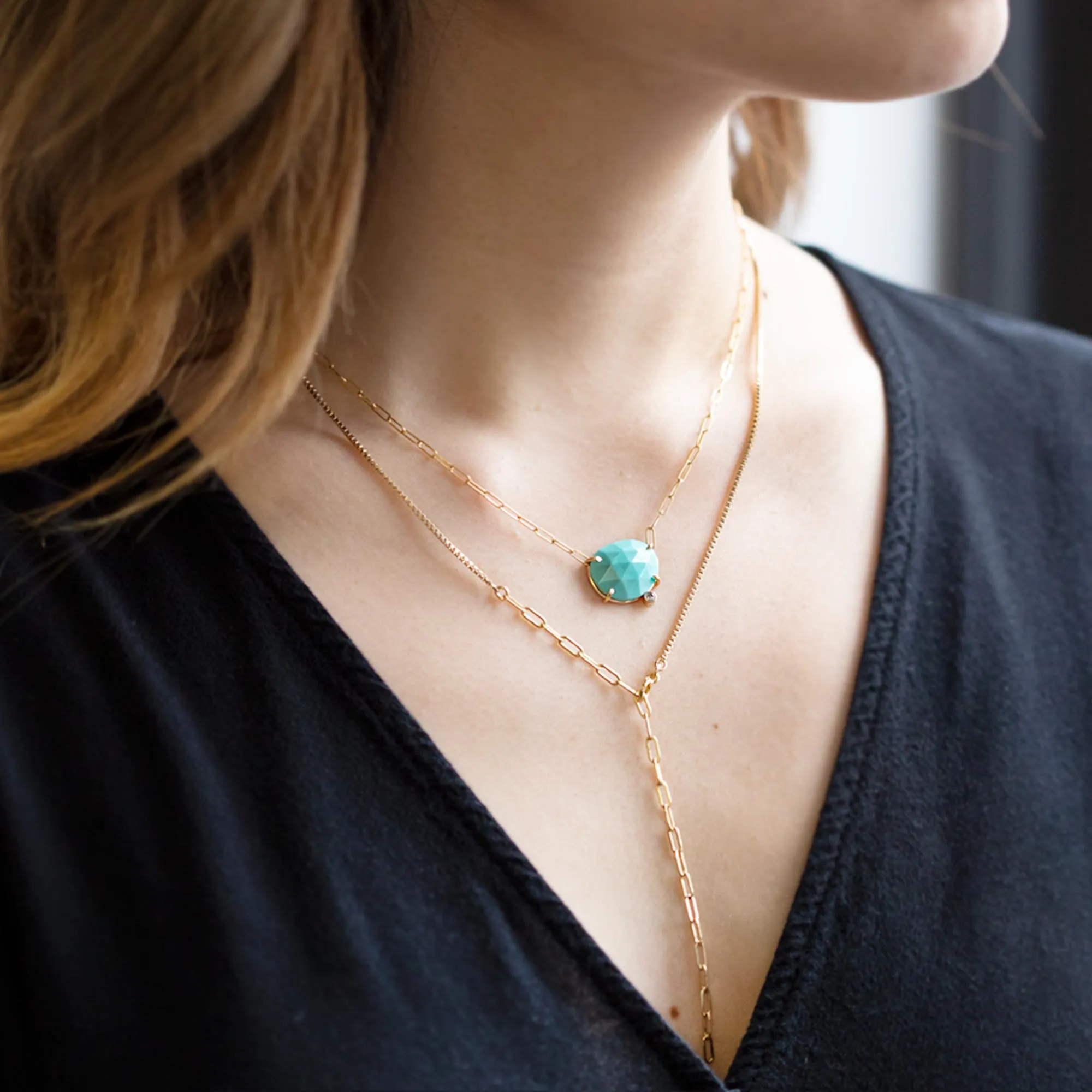 The Turquoise   Diamond Pendant Necklace | 14K Yellow Gold