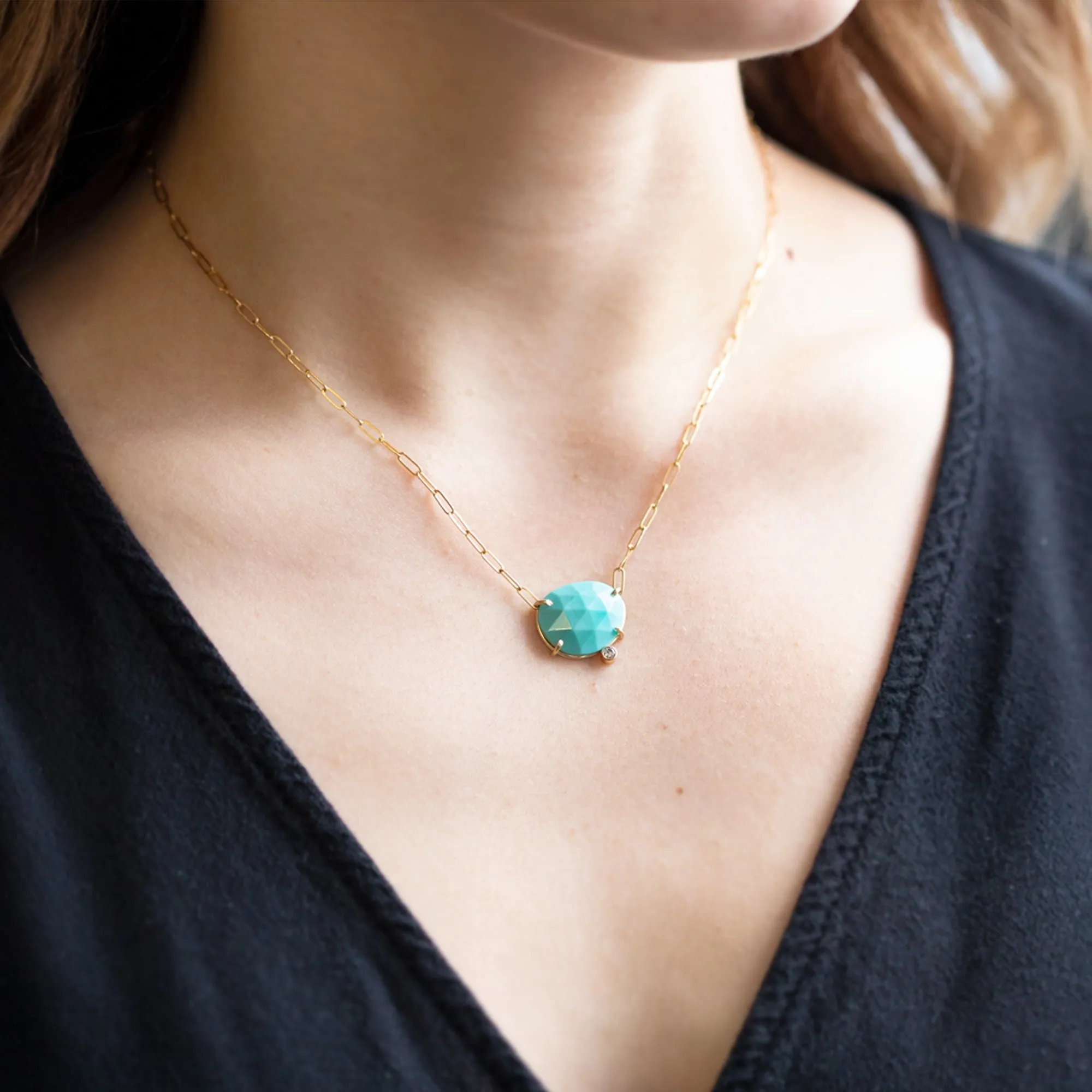 The Turquoise   Diamond Pendant Necklace | 14K Yellow Gold