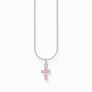 Thomas Sabo Sterling Silver Cross Pink Zirconia Necklace