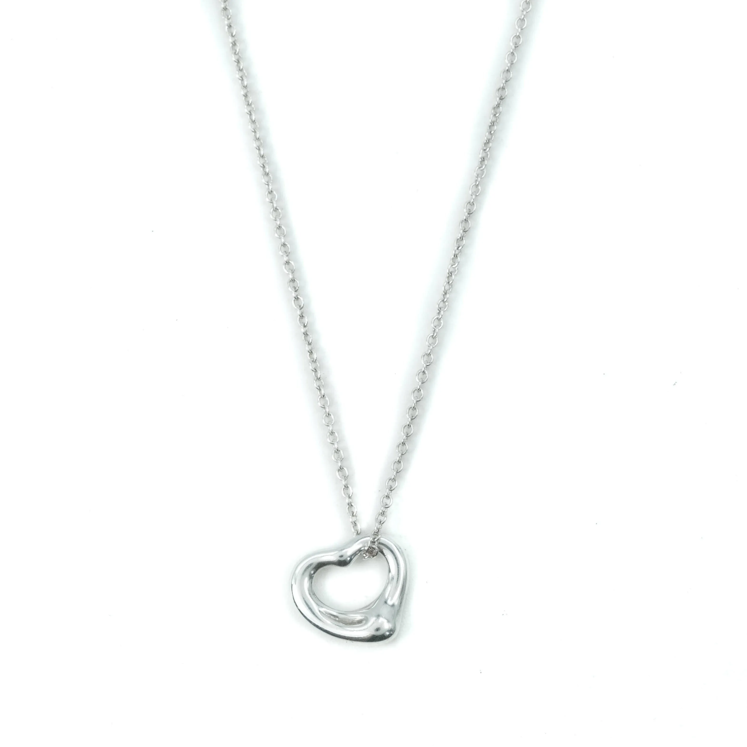 Tiffany & Co Elsa Peretti Open Heart 11mm Pendant Sterling Silver Necklace  - 16"