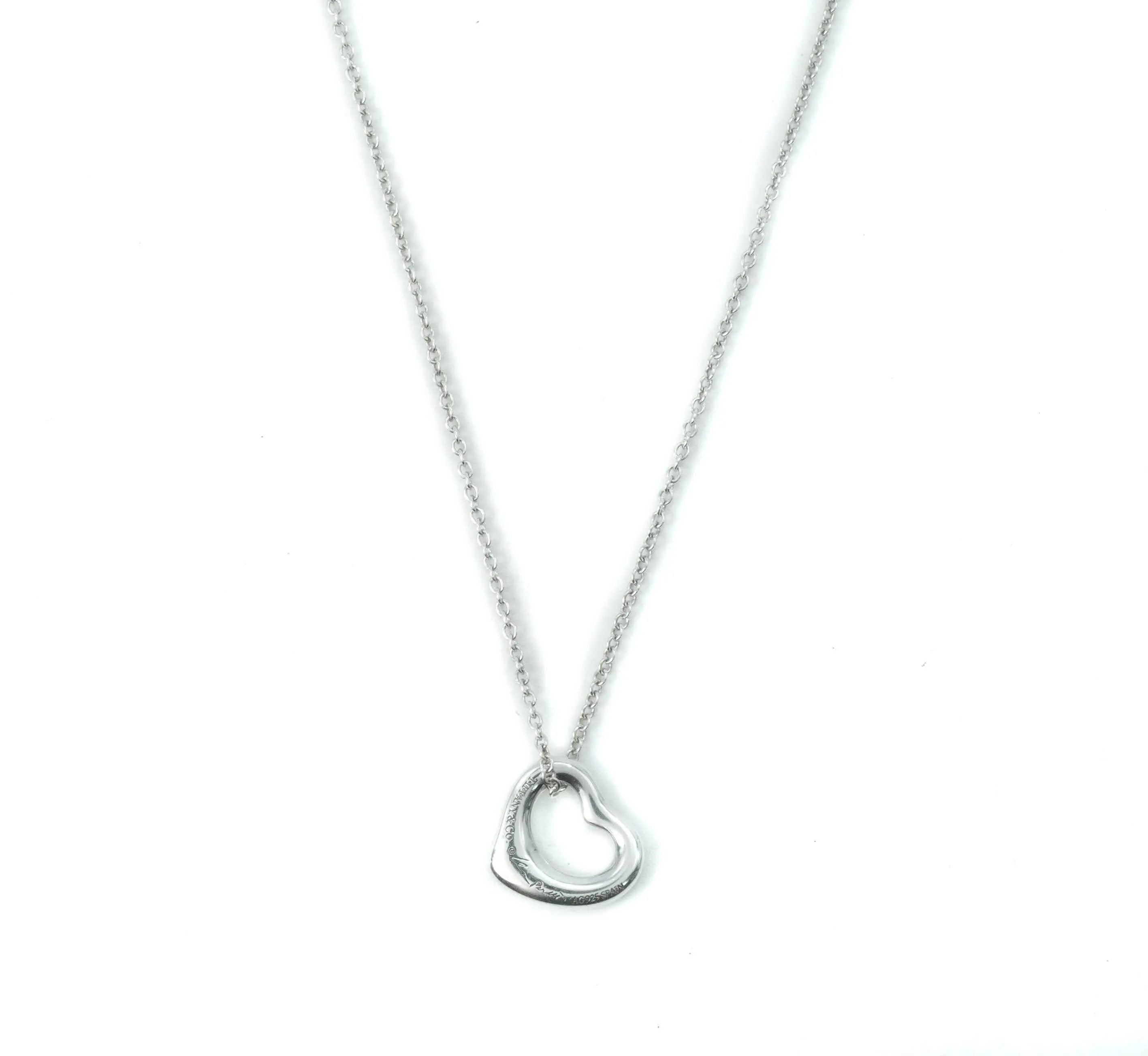 Tiffany & Co Elsa Peretti Open Heart 11mm Pendant Sterling Silver Necklace  - 16"