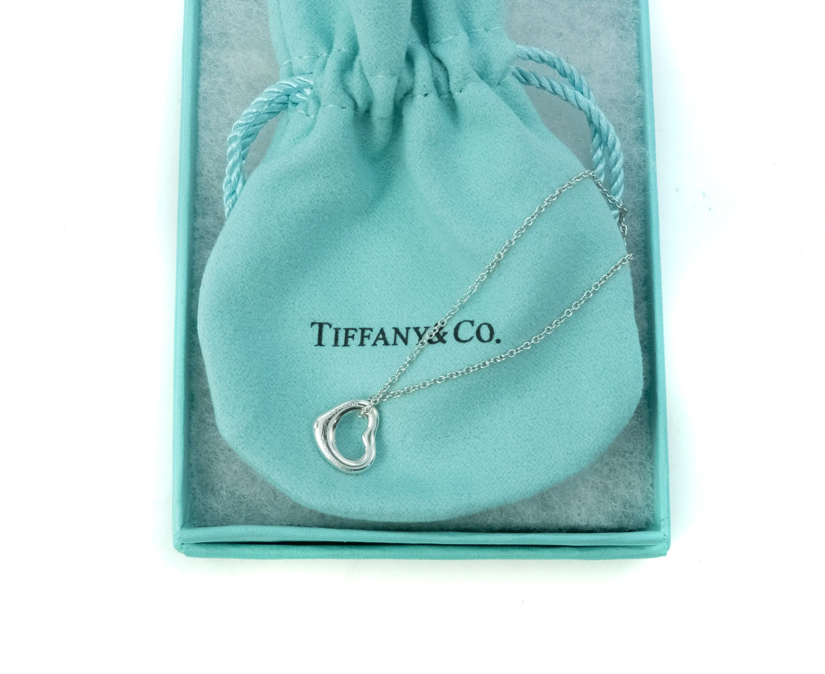 Tiffany & Co Elsa Peretti Open Heart 11mm Pendant Sterling Silver Necklace  - 16"