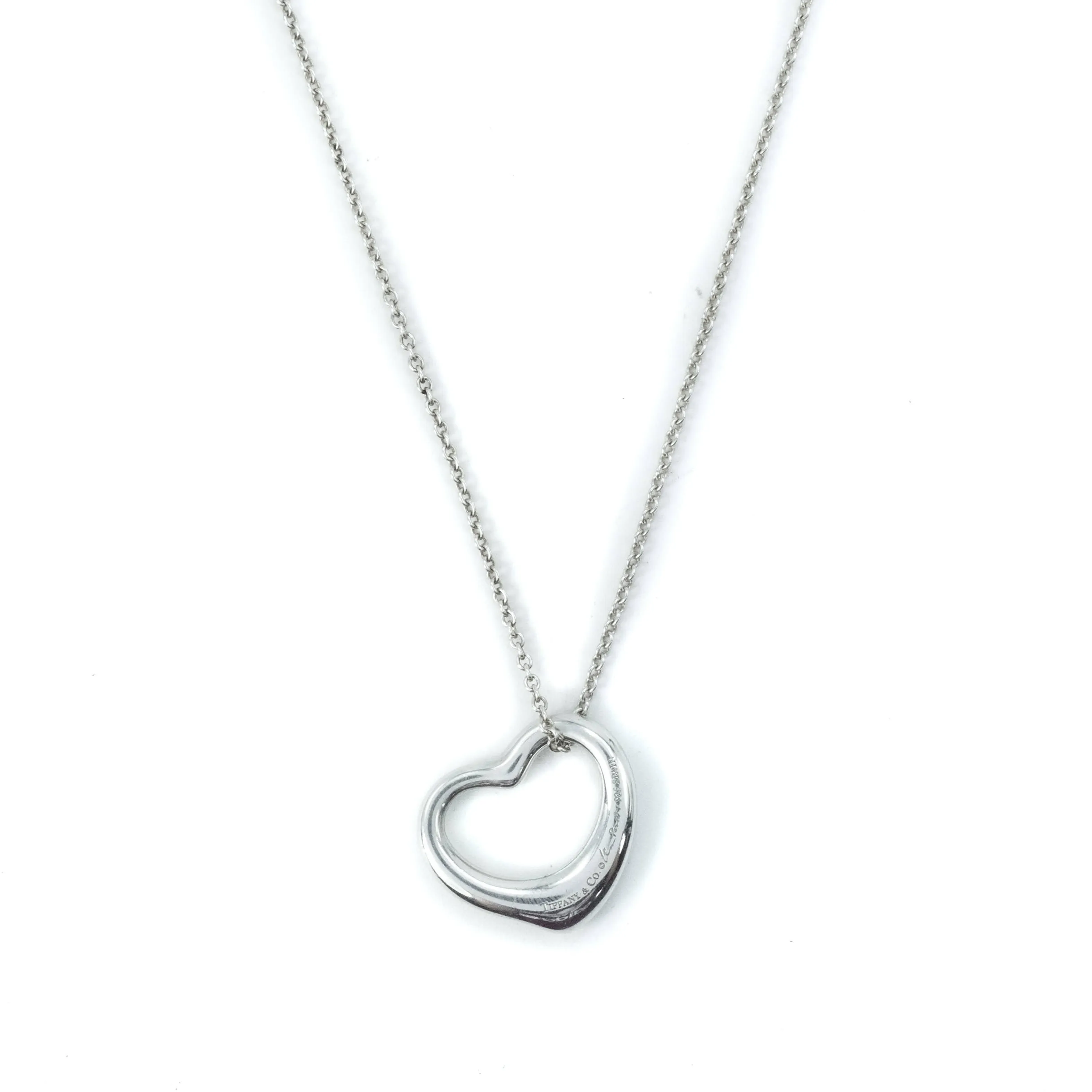 Tiffany & Co Elsa Peretti Open Heart 22mm Pendant Sterling Silver Necklace - 16"