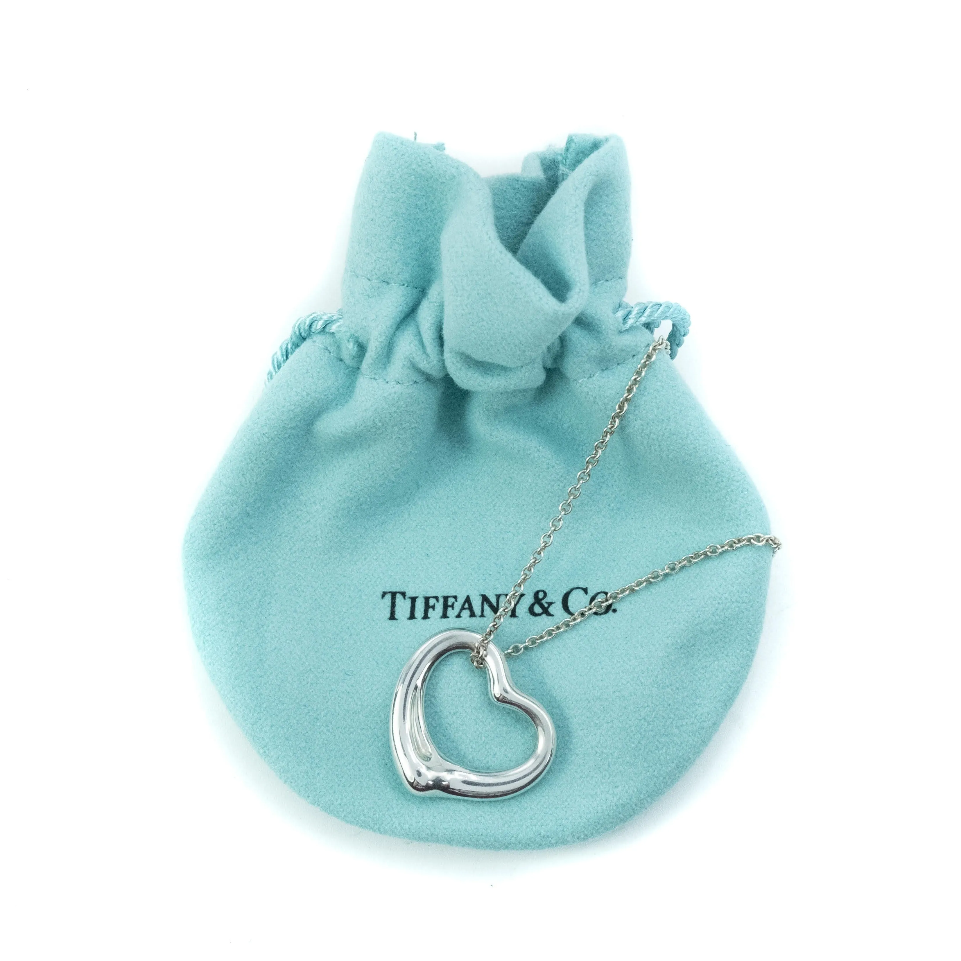 Tiffany & Co Elsa Peretti Open Heart 22mm Pendant Sterling Silver Necklace - 16"