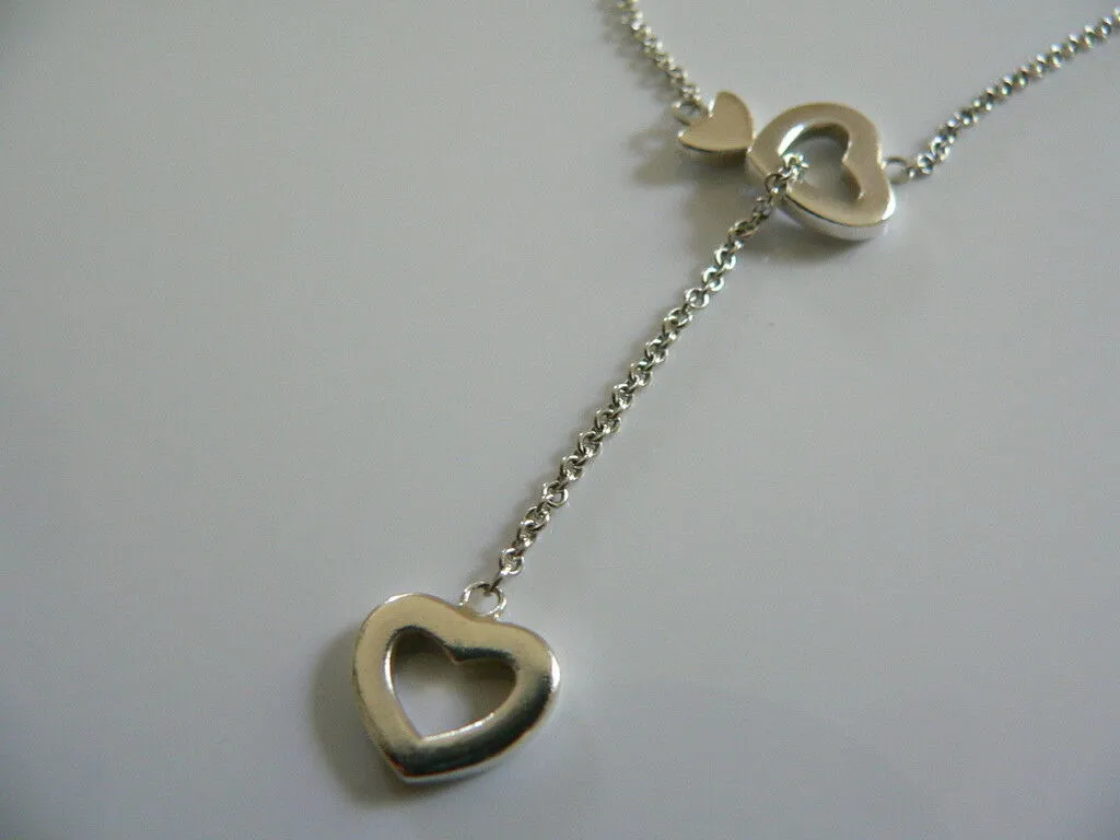 Tiffany & Co Silver Heart Lariat Necklace Pendant Chain Charm Link Gift Love