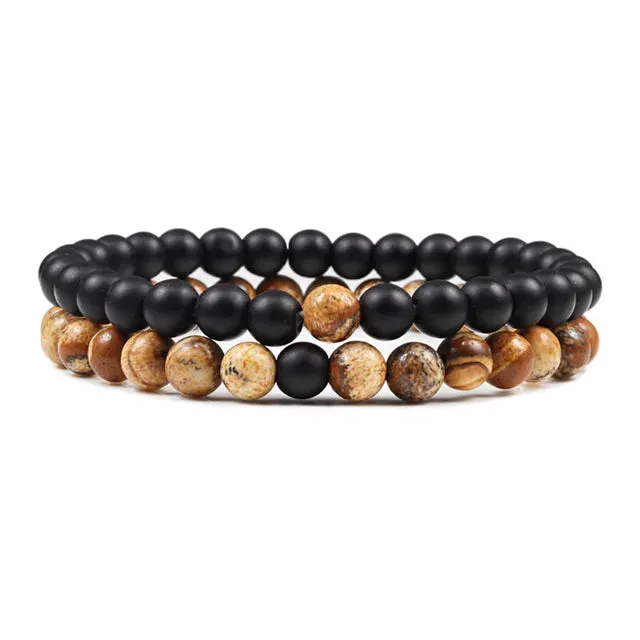 Tiger Eye Beaded Lava Stone Couple Bracelets