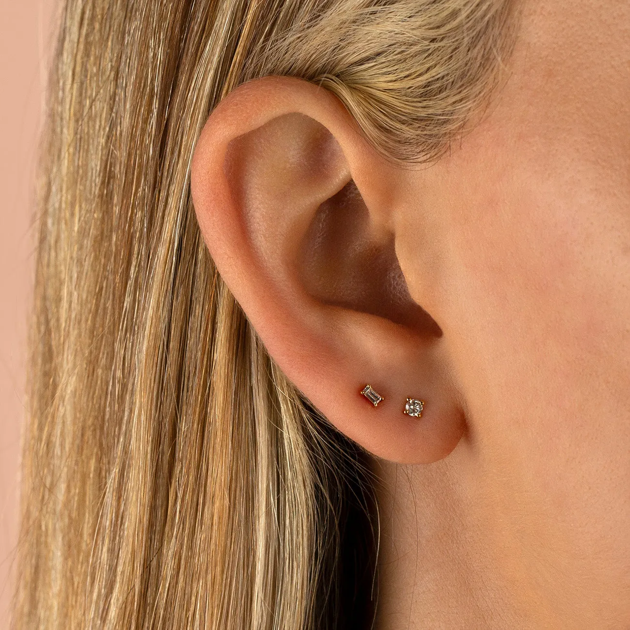 Tiny Diamond Baguette Stud Earring 14K