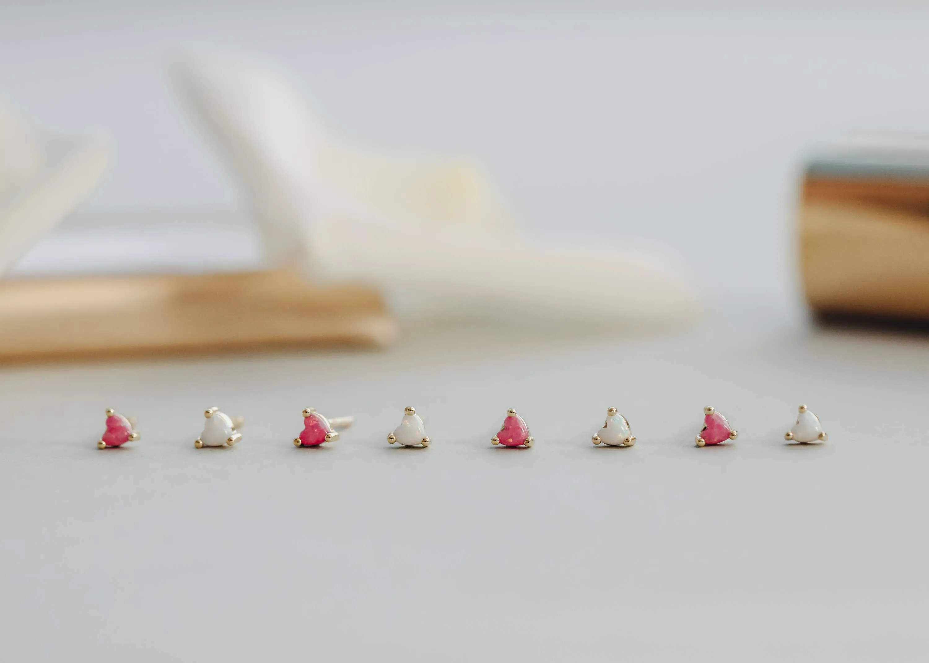 Tiny White Opal Heart Earrings