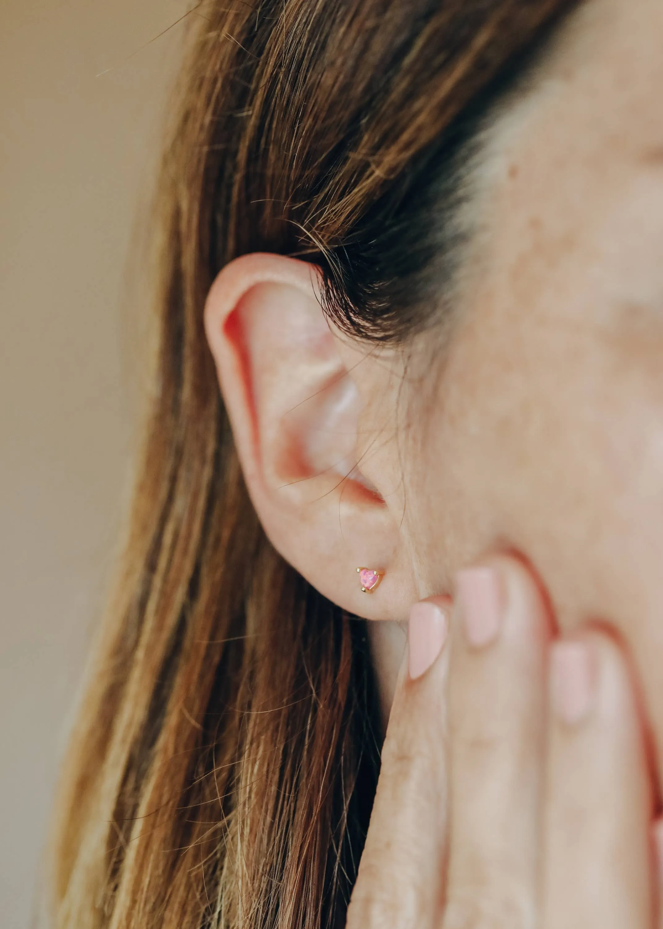 Tiny White Opal Heart Earrings