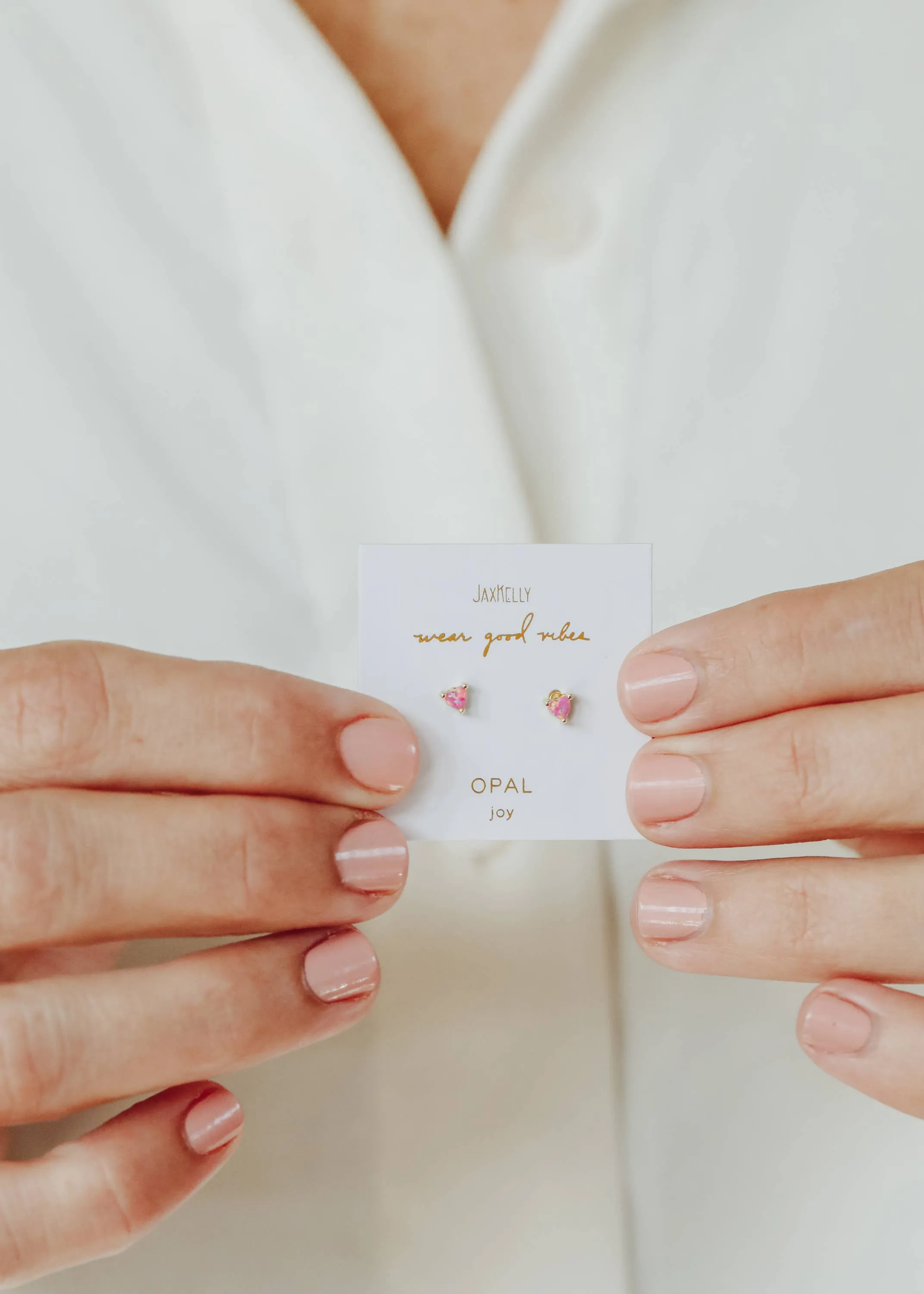 Tiny White Opal Heart Earrings