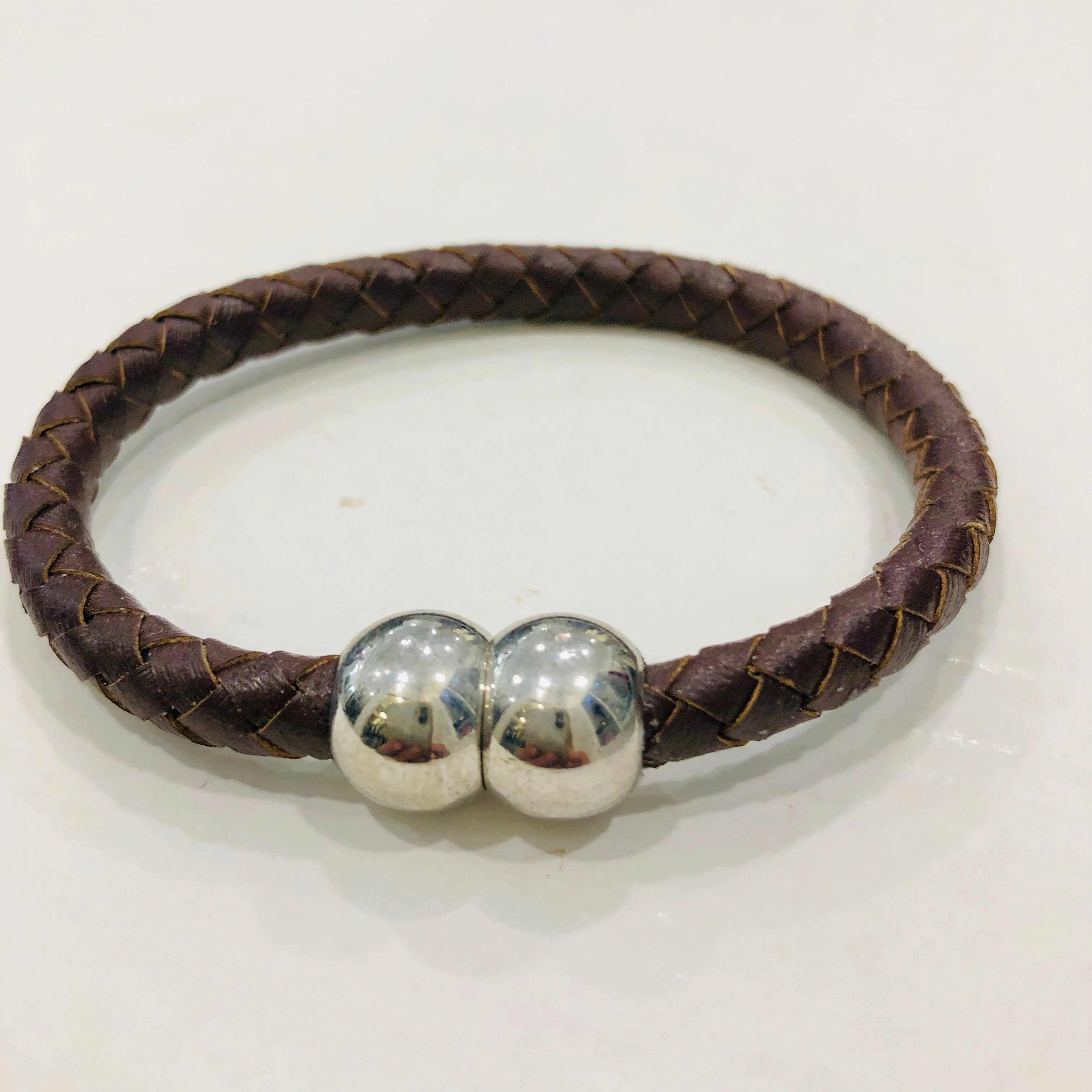 TM. Leather Plait Two Ball Bracelet