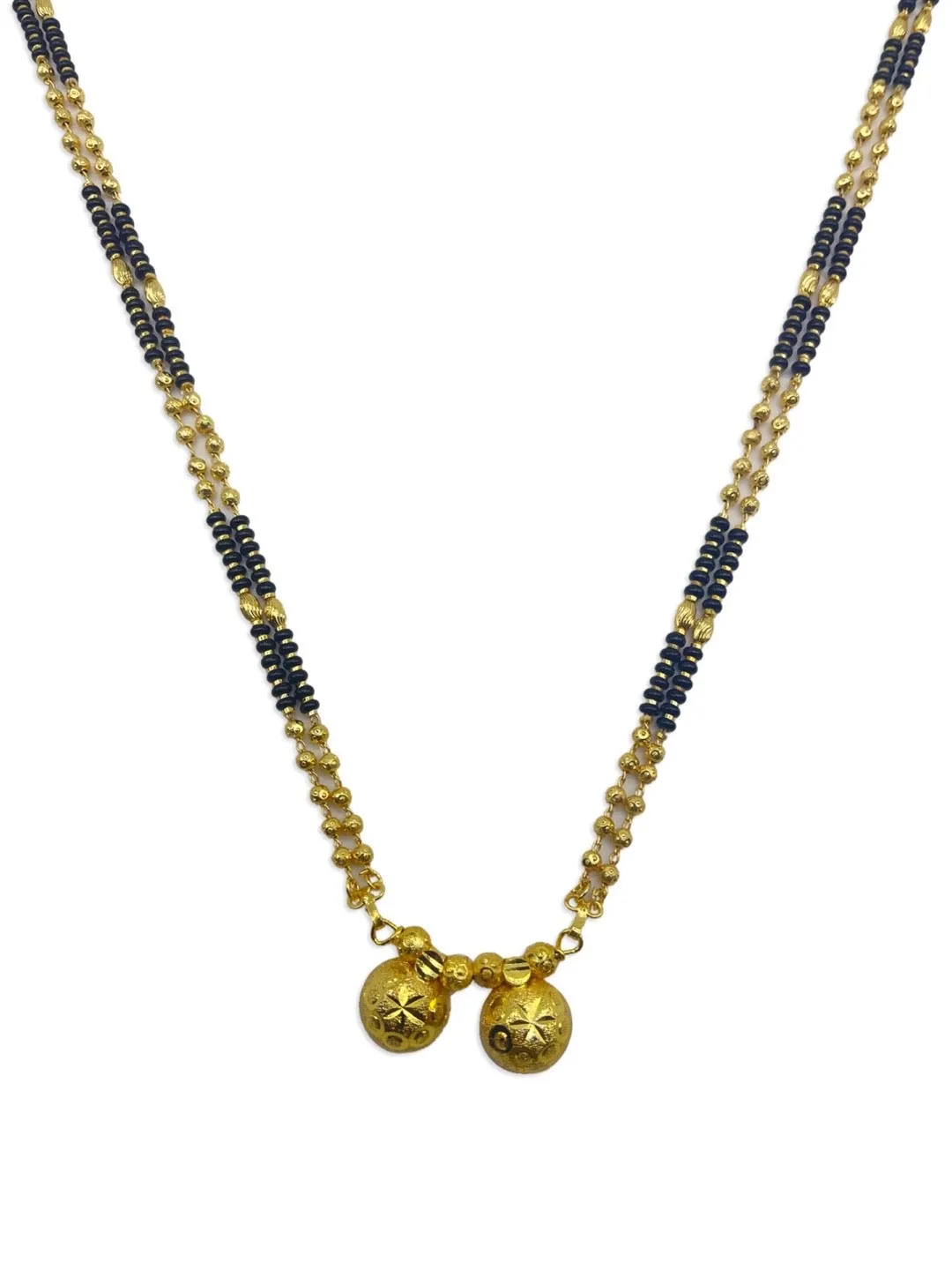 Traditional Marathi Style Artificial Gold Long Vati Mangalsutra Designs Double Black Beads Chain