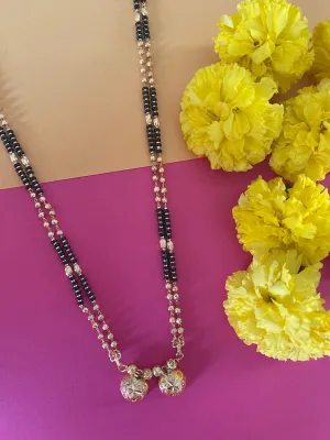 Traditional Marathi Style Artificial Gold Long Vati Mangalsutra Designs Double Black Beads Chain