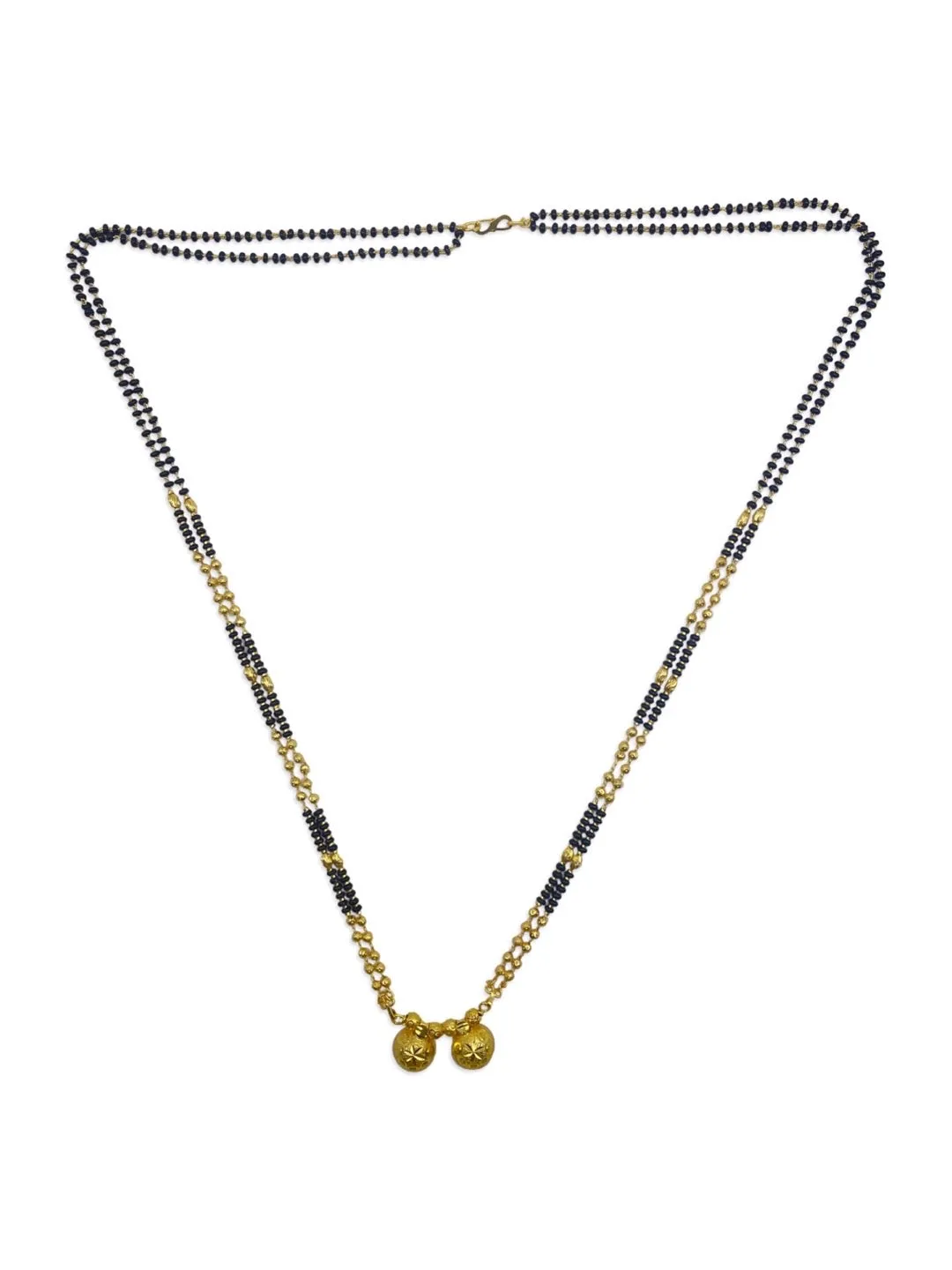 Traditional Marathi Style Artificial Gold Long Vati Mangalsutra Designs Double Black Beads Chain