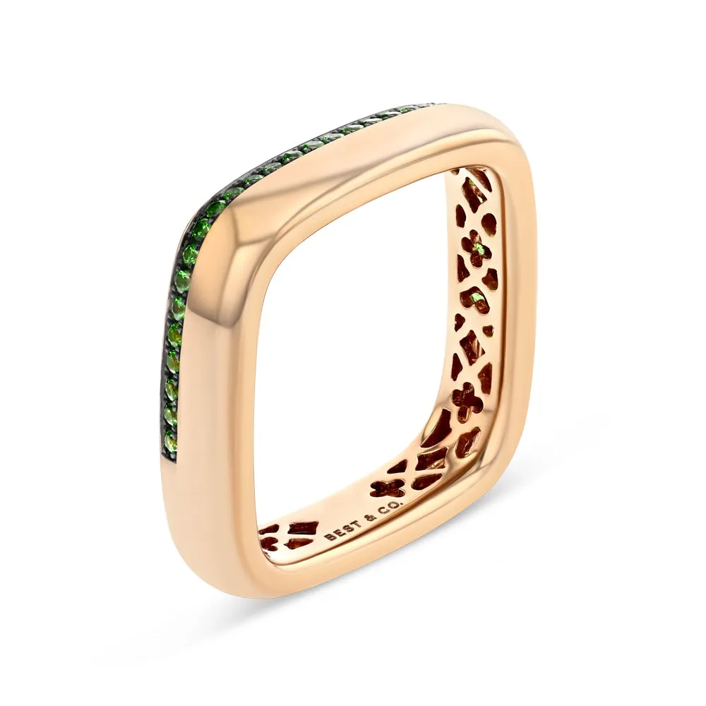 Tsavorites and Rose Gold Square Ring