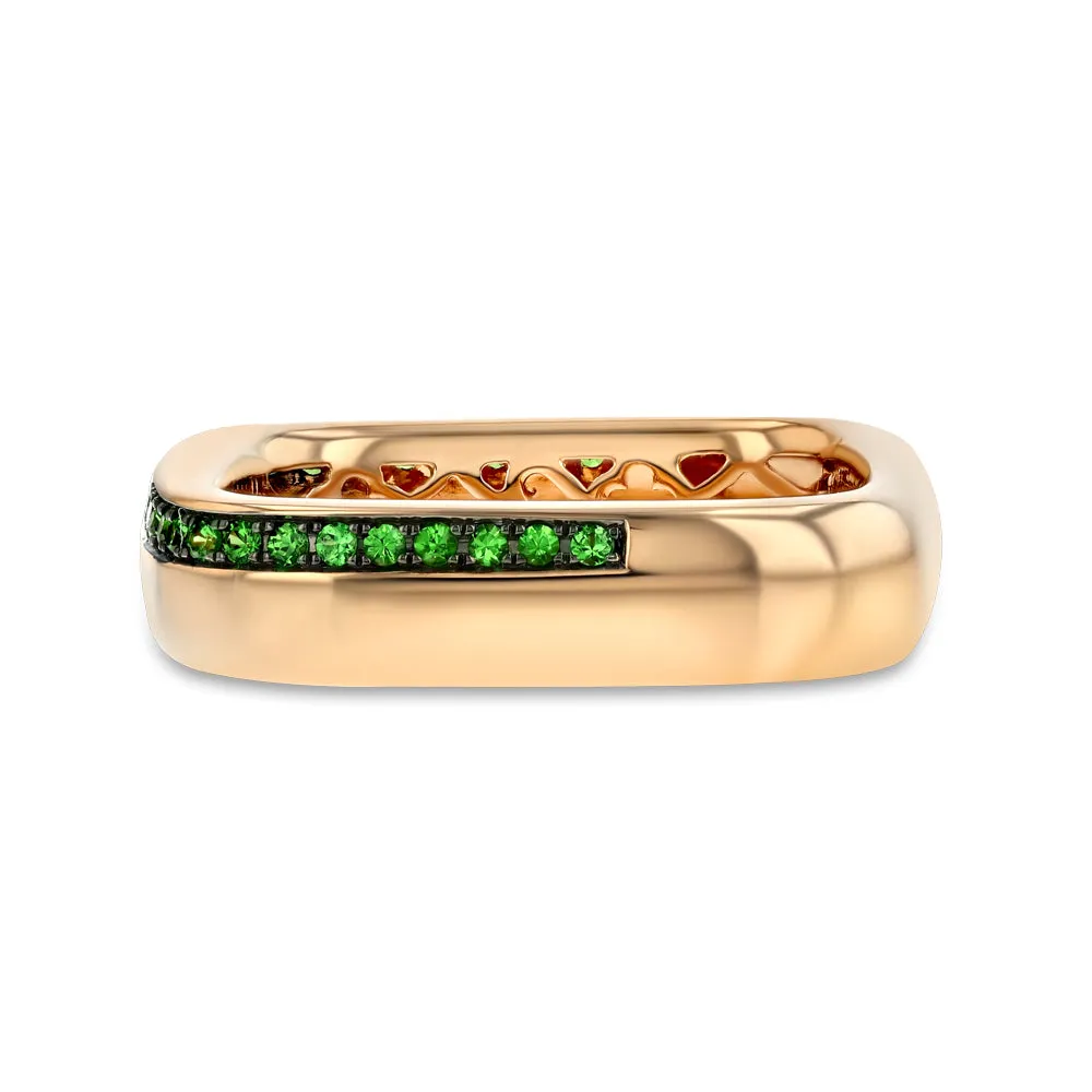 Tsavorites and Rose Gold Square Ring