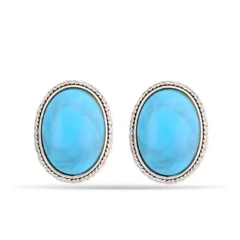 TURQUOISE BLUE OVAL STUD EARRINGS #QE01982 ANTSIL TRQ (IC18)