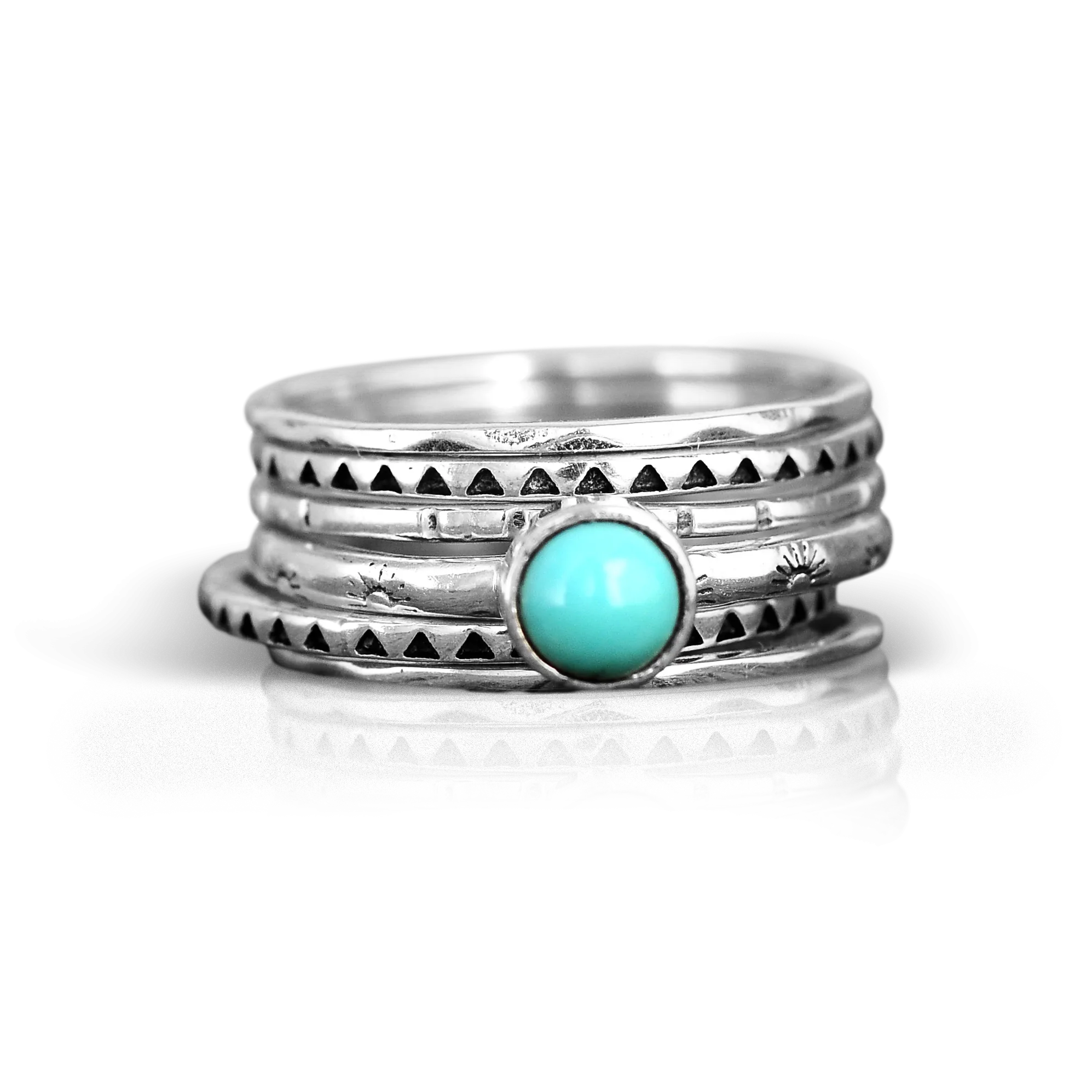 Turquoise Boho Stacking Ring Set Sterling Silver