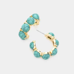 Turquoise Round Stone Half Hoop Pageant Earrings | Aqua Interview Earrings |  588978