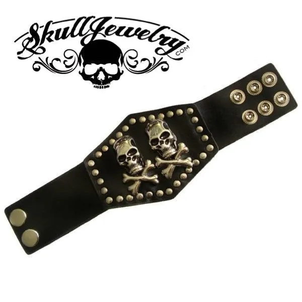 'Two Tickets To Paradise' Skull Bracelet w/Studs (ba021)