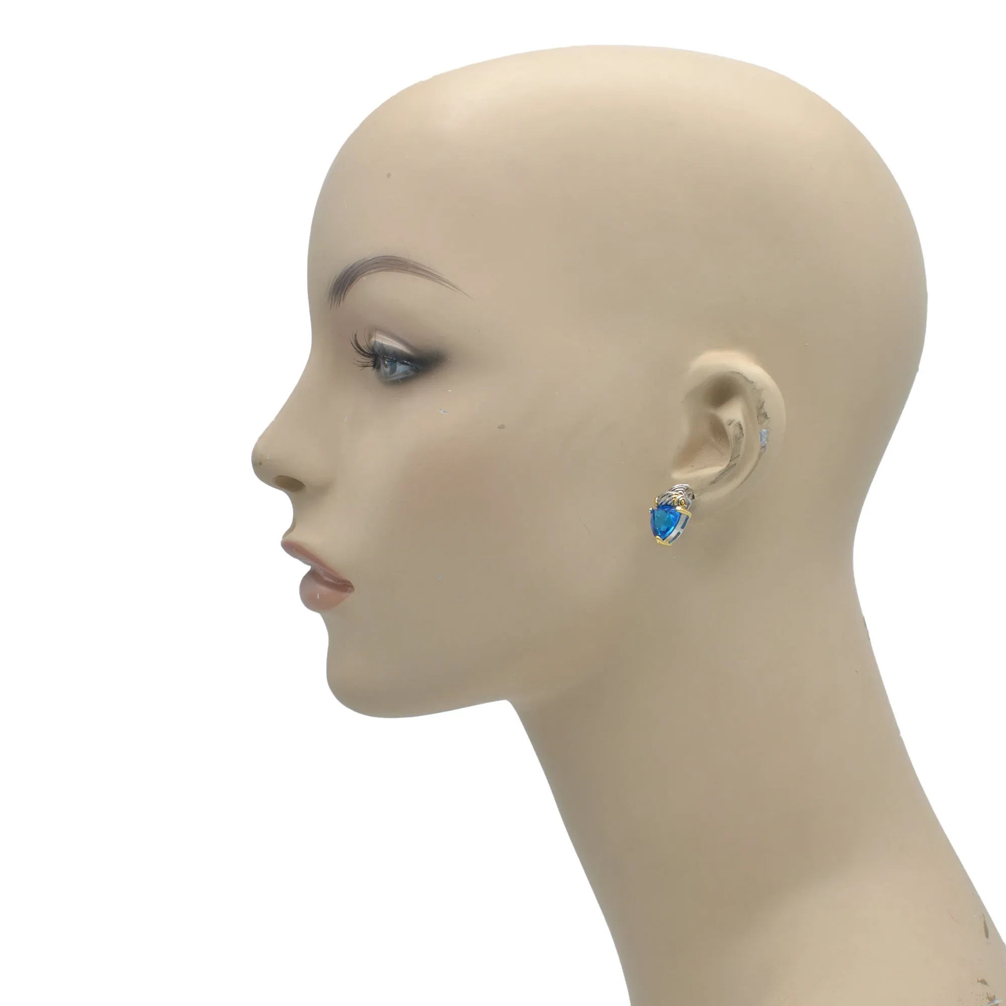 TWO TONE AQUA BLUE CRYSTAL CLASSIC STUD EARRINGS # 4110ER-TT-AQ(FD12)