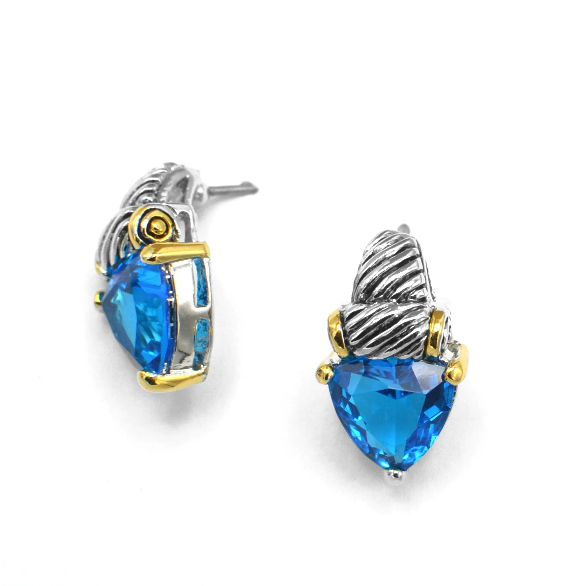TWO TONE AQUA BLUE CRYSTAL CLASSIC STUD EARRINGS # 4110ER-TT-AQ(FD12)