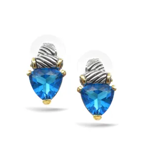 TWO TONE AQUA BLUE CRYSTAL CLASSIC STUD EARRINGS # 4110ER-TT-AQ(FD12)