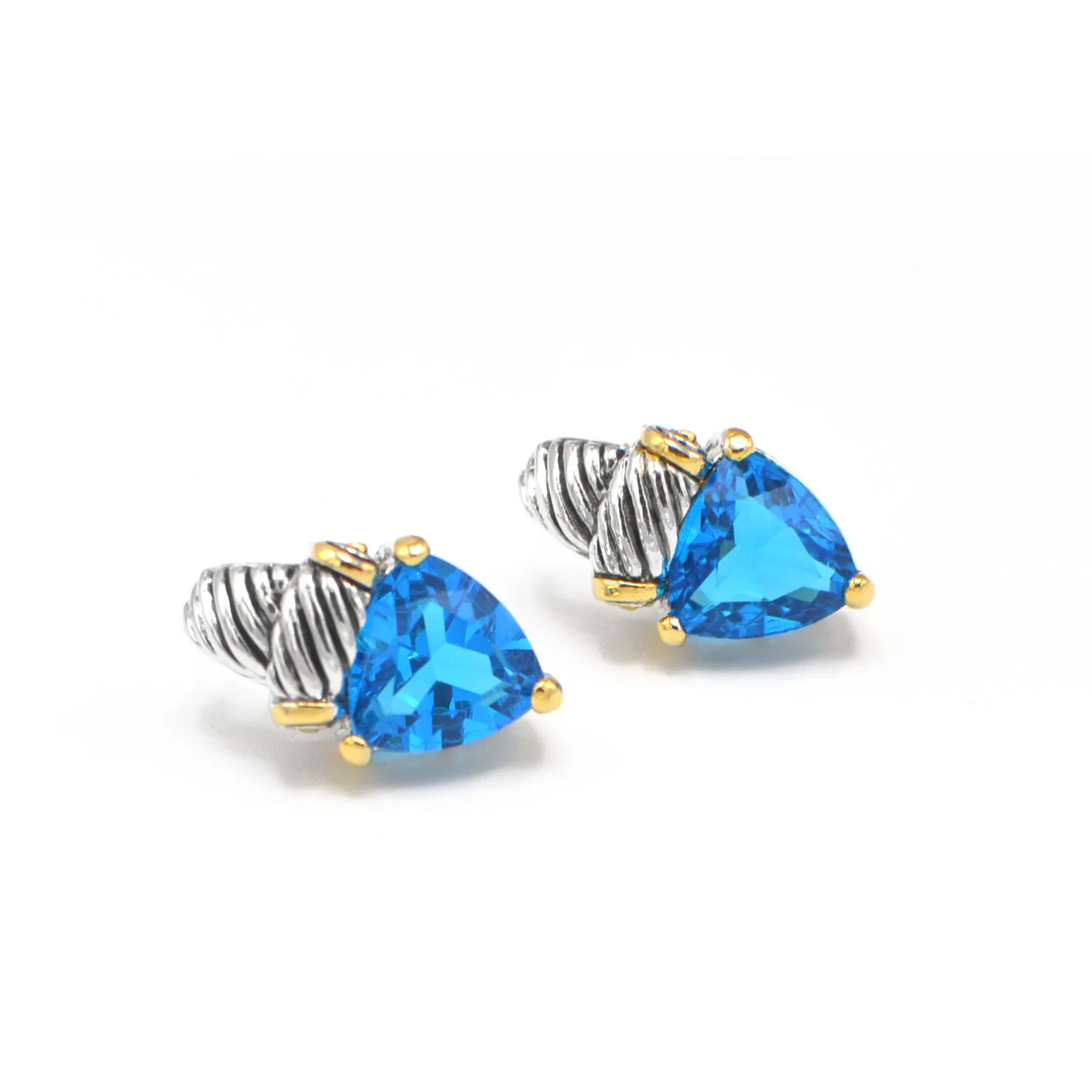 TWO TONE AQUA BLUE CRYSTAL CLASSIC STUD EARRINGS # 4110ER-TT-AQ(FD12)
