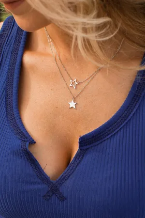 Up To The Stars 2 Layer Necklace- Silver