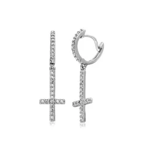 Upside Down Iced Out Cross Earrings