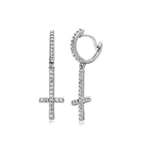 Upside Down Iced Out Cross Earrings